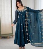 Morepeach color crunchy silk embroidery work wedding wear gown