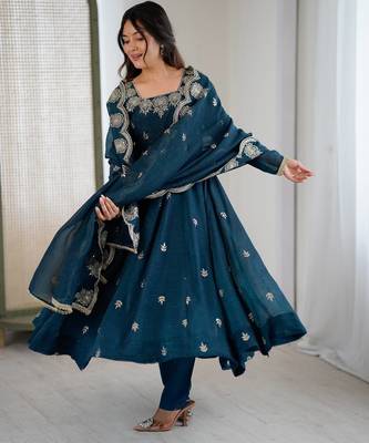 Morepeach color crunchy silk embroidery work wedding wear gown 3