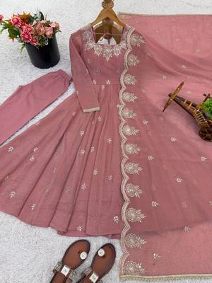 peach embroidery crunchy silk gown 5