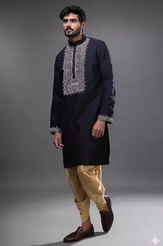 Navy blue embroidered silk kurta pant