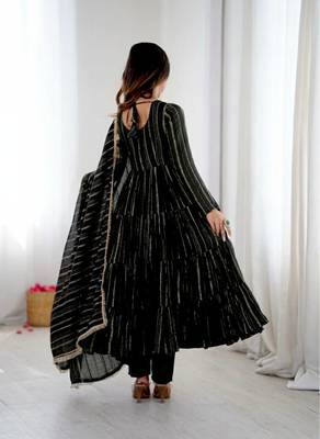 Black color mal chanderi silk hand embroidery work long gown 3
