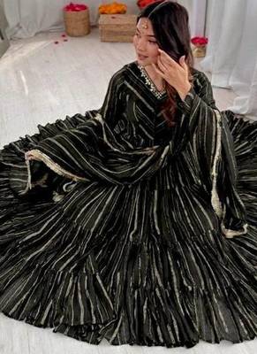 Black color mal chanderi silk hand embroidery work long gown 4
