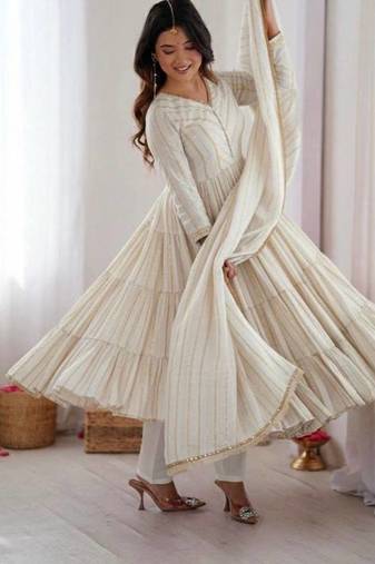 White color mal chanderi silk hand embroidery work long gown