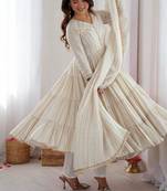 White color mal chanderi silk hand embroidery work long gown