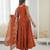 Orange color roman silk embroidery work  party wear gown