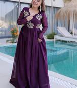 Tantalizing Wine Bead Work Georgette Event Wear Gown