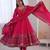Pink roman silk embroidery work party wear long gown