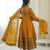 Yellow roman silk embroidery work party wear long gown