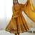 Yellow roman silk embroidery work party wear long gown