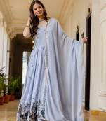 Lavender chinnon heavy work long wedding gown