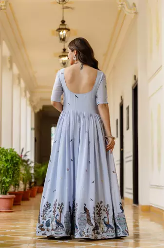 Lavender chinnon heavy work long wedding gown