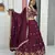Plum Color Embroidery Coding Thread Chinon Lahenga Choli Set