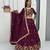 Plum Color Embroidery Coding Thread Chinon Lahenga Choli Set