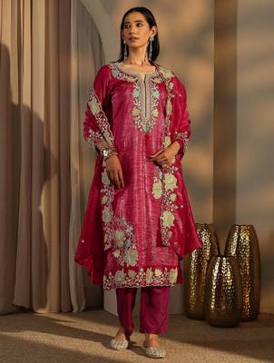 Rani color barsana silk pakistani style salwar suit 1