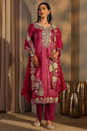 Rani color barsana silk pakistani style salwar suit