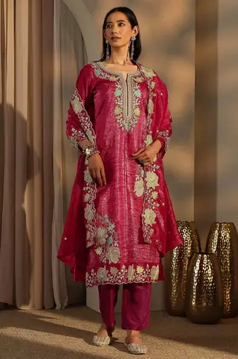 Rani color barsana silk pakistani style salwar suit