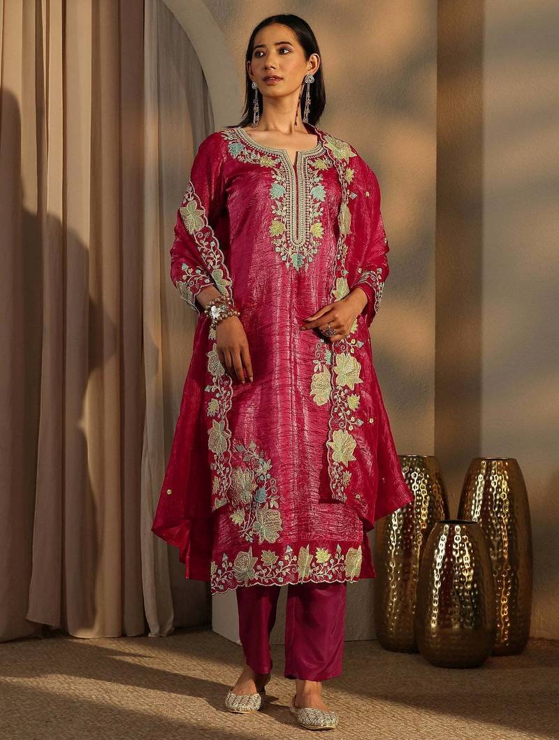 Rani color barsana silk pakistani style salwar suit