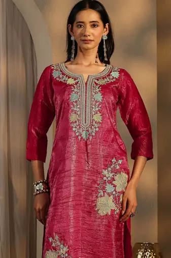 Rani color barsana silk pakistani style salwar suit