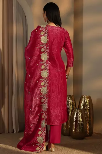 Rani color barsana silk pakistani style salwar suit