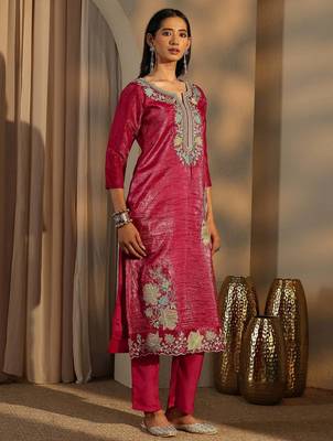 Rani color barsana silk pakistani style salwar suit 4