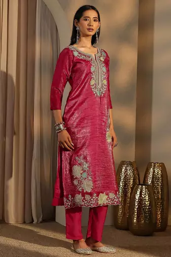 Rani color barsana silk pakistani style salwar suit