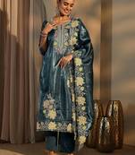 Teal color barsana silk pakistani style salwar suit