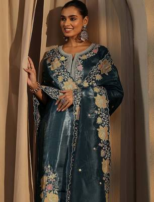 Teal color barsana silk pakistani style salwar suit 2
