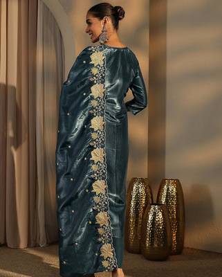 Teal color barsana silk pakistani style salwar suit 3