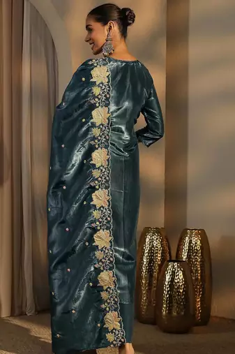 Teal color barsana silk pakistani style salwar suit
