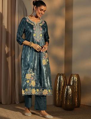Teal color barsana silk pakistani style salwar suit 4