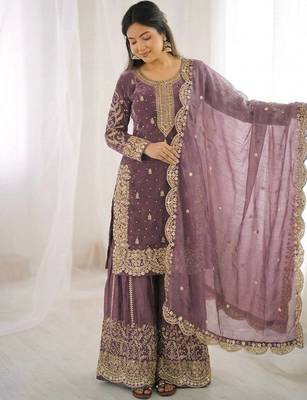 Onion color fendy silk embroidery work wedding wear salwar suit 3