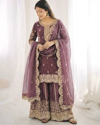 Onion color fendy silk embroidery work wedding wear salwar suit 4
