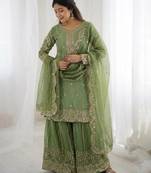 Parrot green color fendy silk embroidery work wedding wear salwar suit