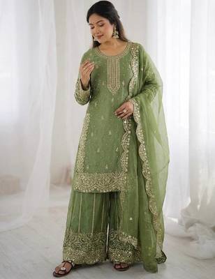 Parrot green color fendy silk embroidery work wedding wear salwar suit 3