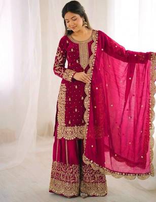 Rani color fendy silk embroidery work wedding wear salwar suit 3