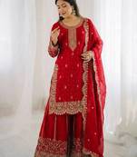 Red color fendy silk embroidery work wedding wear salwar suit