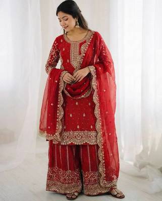 Red color fendy silk embroidery work wedding wear salwar suit 3