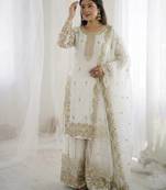 White color fendy silk embroidery work wedding wear salwar suit