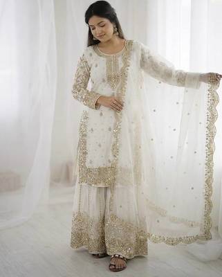 White color fendy silk embroidery work wedding wear salwar suit 3