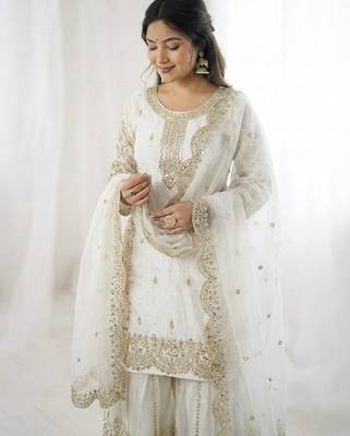 White color fendy silk embroidery work wedding wear salwar suit 4
