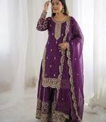 Wine color fendy silk embroidery work wedding wear salwar suit