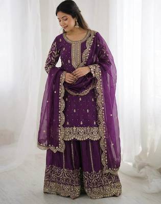 Wine color fendy silk embroidery work wedding wear salwar suit 3