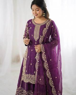 Wine color fendy silk embroidery work wedding wear salwar suit 4