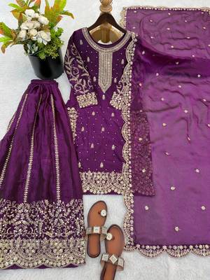 Wine color fendy silk embroidery work wedding wear salwar suit 5