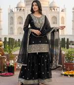 Black color gimmychu silk embroidery work wedding wear salwar suit