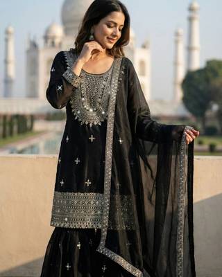 Black color gimmychu silk embroidery work wedding wear salwar suit 2