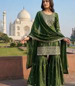 Green color gimmychu silk embroidery work wedding wear salwar suit