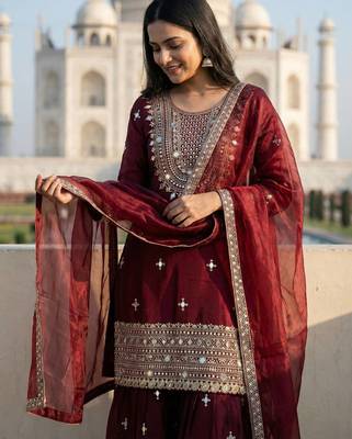 Maroon color gimmychu silk embroidery work wedding wear salwar suit 3