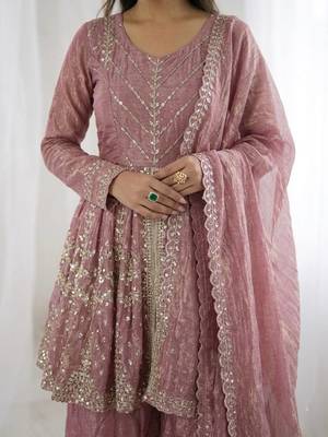 Onion color fendy silk embroidery work wedding wear salwar suit 3