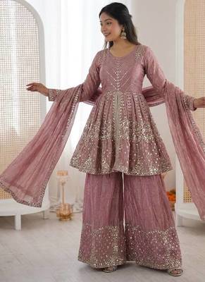 Onion color fendy silk embroidery work wedding wear salwar suit 4